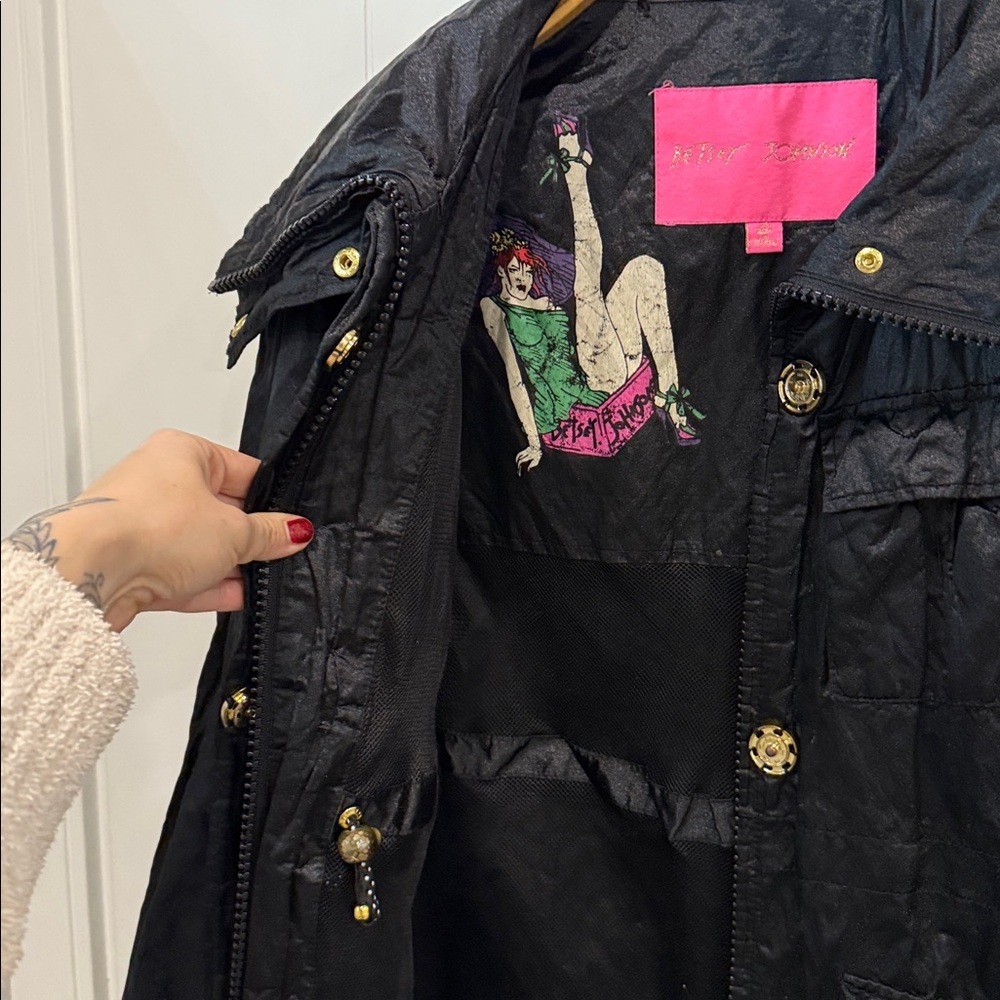 Betsey Johnson Black Utility Jacket with Pink Lining size XS - Picture 6 of 9